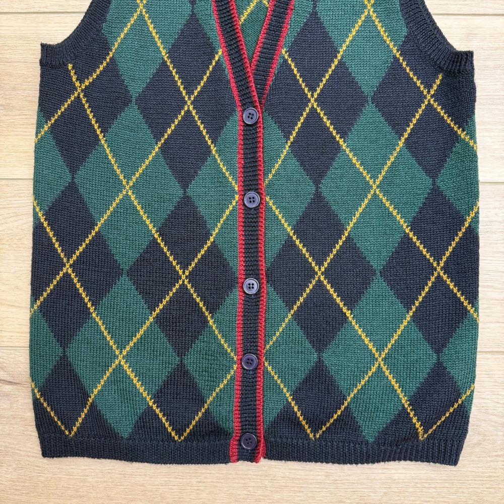 Vintage Argyle Sweater‎ Vest Academia Grandpa Button Front Sleeveless Knit Top - Picture 3 of 9